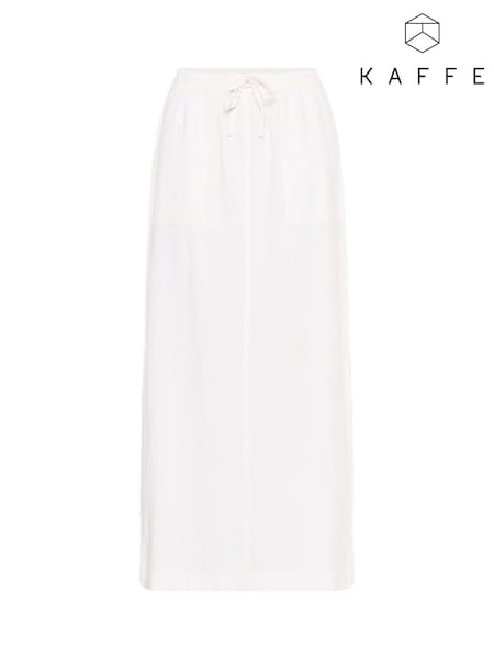 Kaffe KAnaya Elastic Waist Pockets Maxi 100% Cotton White Skirt (F23506) | £40