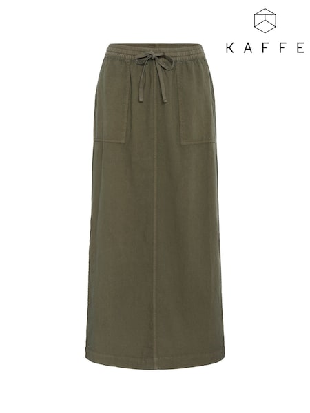 Kaffe Green KAnaya Elastic Waist Pockets Maxi 100% Cotton Skirt (F23507) | £40