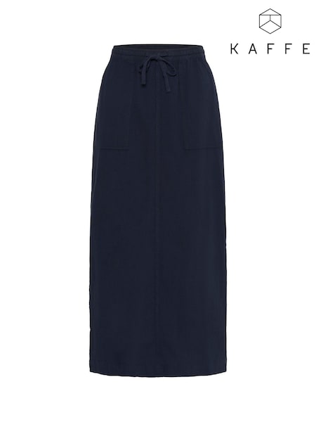 Kaffe Blue KAnaya Elastic Waist Pocket Maxi 100% Cotton Skirt (F23508) | £40