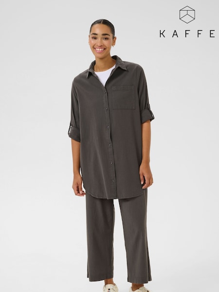 Kaffe Oversized Grey KAnaya Tunic 100% Cotton Shirt (F23509) | £40