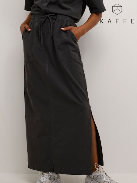 Kaffe Grey KAnaya Elastic Waist Pockets Maxi 100% Cotton Skirt (F23510) | £40