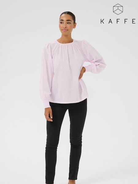 Kaffe Pink KAroca Long Sleeve Swiss Dot 100% Cotton Blouse (F23512) | £50