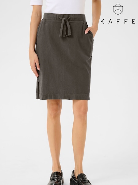 Kaffe Grey KAnaya Knee Length Elastic Waist 100% Cotton Skirt (F23515) | £30