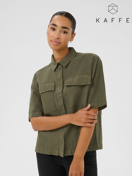 Kaffe Green KAnaya Short Sleeve 100% Cotton Pocket Shirt (F23521) | £35