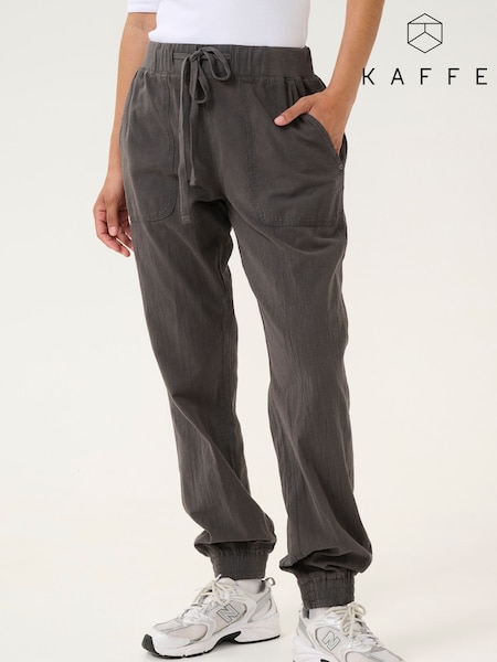 Kaffe Grey KAnaya Elastic Waist Casual 100% Cotton Trousers (F23524) | £40