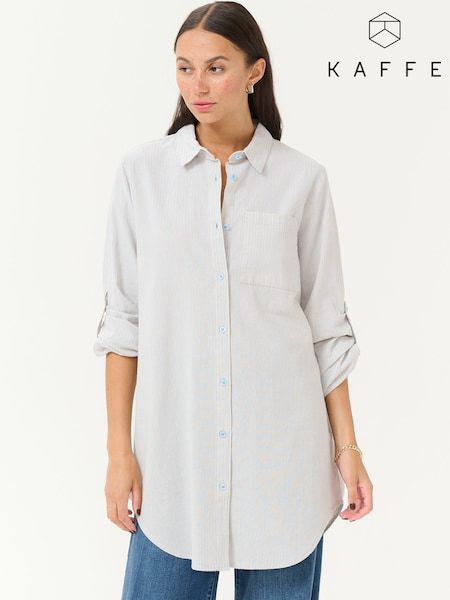 Kaffe Casual Fit KAnaya Striped 100% Cotton Tunic Blue Shirt (F23526) | £50