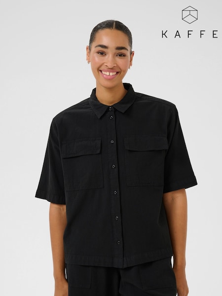 Kaffe KAnaya Short Sleeve Pocket 100% Cotton Black Shirt (F23527) | £35