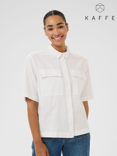 Kaffe KAnaya Short Sleeve 100% Cotton Pocket White Shirt (F23549) | £35