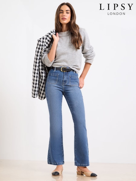 Lipsy Mid Wash Blue Kick Flare Leg Jeans (F23609) | £49