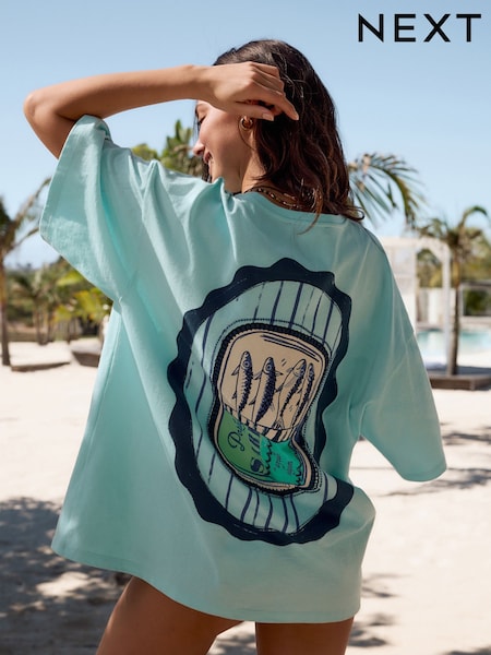 Blue Graphic Print Beach T-Shirt (F23617) | £25