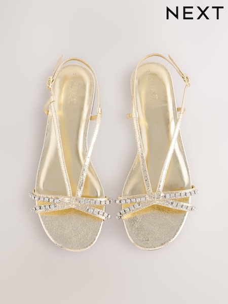 Gold Forever Comfort® Jewel Detail Strappy Flat Sandals (F23633) | £34