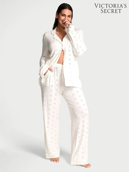 Victoria's Secret Coconut White Eyelet Modal Long Pyjama Set (F23640) | £69