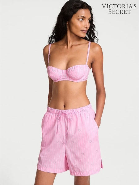 Victoria's Secret Parlour Rose Pink Stripe Cotton Diamante Pyjama Shorts (F23652) | £45