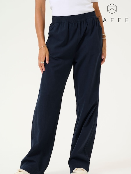 Kaffe Blue KAnaya Casual 100% Cotton Trousers With Elastic Waist (F23701) | £40