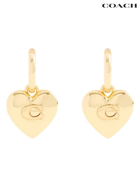 COACH Gold Tone Signature Heart Charm Huggie Earrings (F23717) | £95