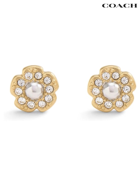 COACH Gold Tone Signature Mini Tea Rose Stud Earrings (F23737) | £95