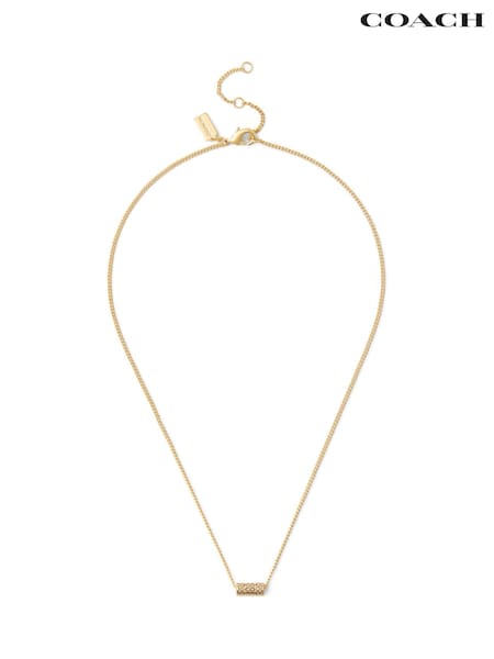 COACH Gold Tone Signature Quilted Tube Pendant Necklace (F23747) | £95
