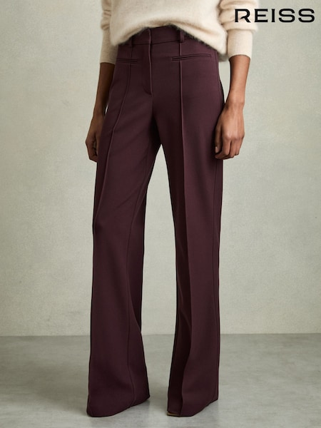 Reiss Burgundy Claude Petite High Rise Flared Trousers (F23762) | £150