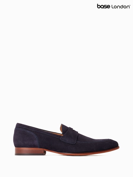 Base London Suede Navy Blue Bruno Slip On Penny Loafers (F23774) | £65