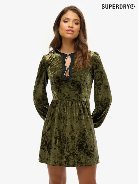 Superdry Green Diamante Velvet Mini Dress (F23831) | £65