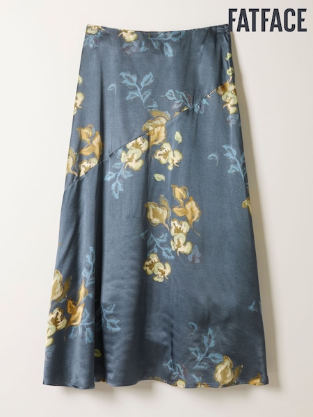FatFace Lily Dark Navy Printed Satin Bias Skirt (F23864) | £69
