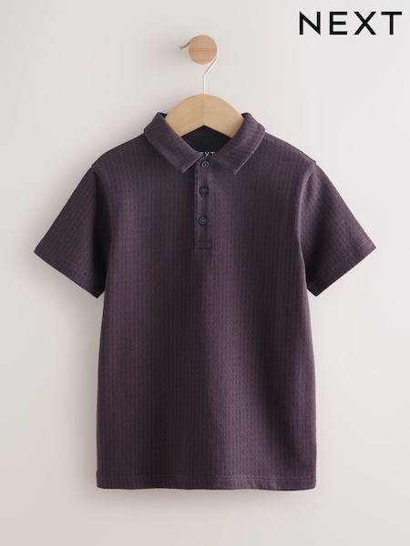 Plum Purple Jacquard Short Sleeve Polo Shirt (3-16yrs) (F23894) | £10 - £15
