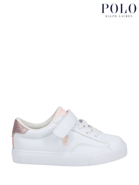 Polo Ralph Lauren White/Pink Girls Theron V PS Velcro Glitter Trainers (F23896) | £75