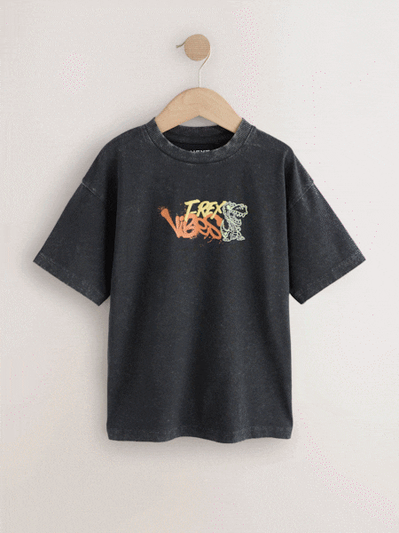 Black Graffiti Dino Back Print Relaxed Fit Short Sleeve Graphic Print T-Shirt (3-16yrs) (F23909) | £10 - £13