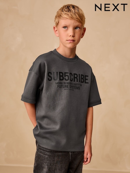 Charcoal Grey Subscribe Graphic Print Heavyweight Short Sleeve T-Shirt (3-16yrs) (F23914) | £6 - £11
