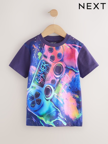 Purple Controller Regular Fit Short Sleeve All-Over Print T-Shirt (3-16yrs) (F23931) | £10 - £13