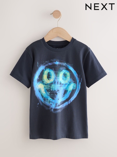 Navy Digi Happy Face Regular Fit Short Sleeve All-Over Print T-Shirt (3-16yrs) (F23980) | £10 - £13