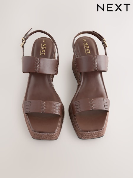 Chocolate Brown Forever Comfort® Premium Leather Craft Wedge Heels (F24038) | £49