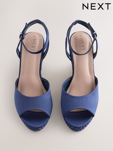 Navy Forever Comfort® Satin Plaited Wedge Heels (F24040) | £44