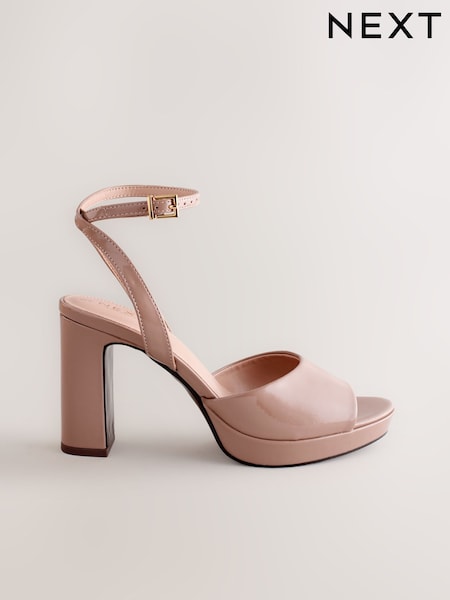 Natural Patent Forever Comfort® Round Toe Platform Heeled Sandals (F24042) | £39