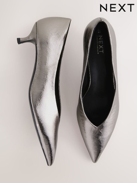 Pewter Extra Wide Fit Forever Comfort® Point Toe Low Kitten Heels (F24108) | £29