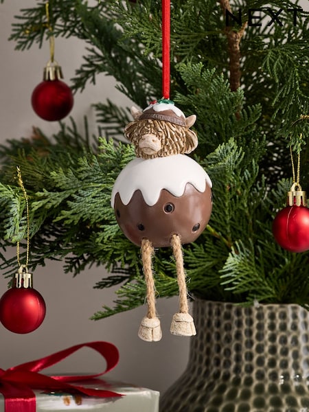 Brown Hamish Christmas Pudding Bauble with Dangly Legs (F24116) | £6