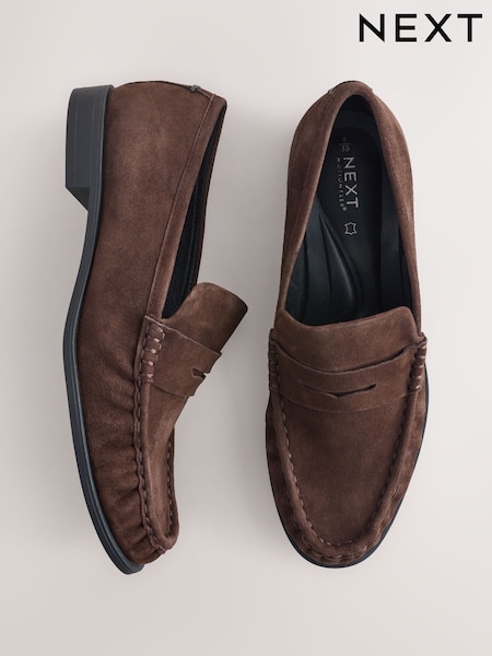 Chocolate Brown Suede Forever Comfort® Premium Leather With Motionflex Ruched Loafers (F24198) | £62