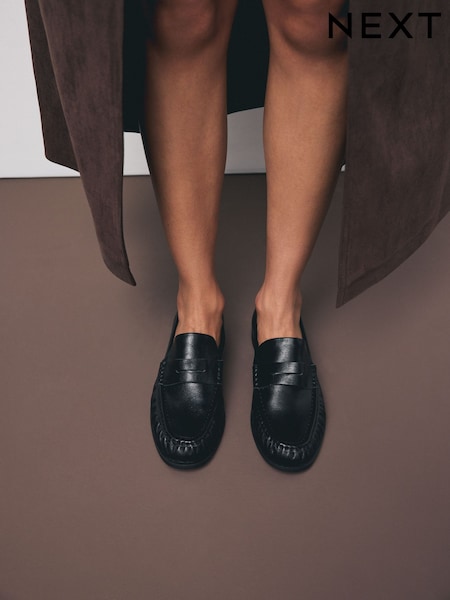 Black Forever Comfort® Premium Leather With Motionflex Ruched Loafers (F24200) | £62