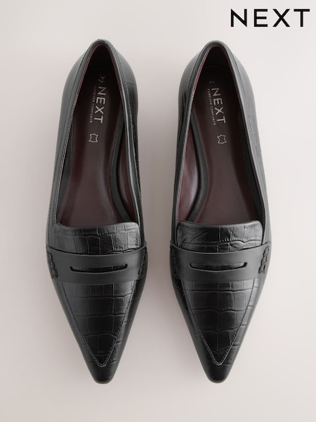 Black Croc Effect Embossed Forever Comfort® Premium Leather Pointed Toe Loafers (F24203) | £46