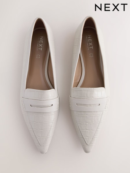 Grey Croc Embossed Forever Comfort® Premium Leather Pointed Toe Loafers (F24204) | £46