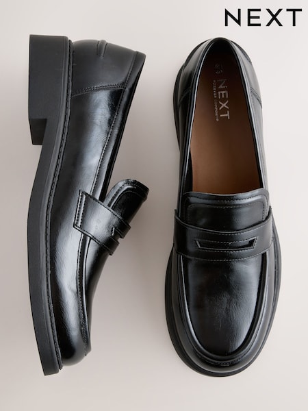 Black Forever Comfort® Round Toe Chunky Platform Loafers (F24208) | £36