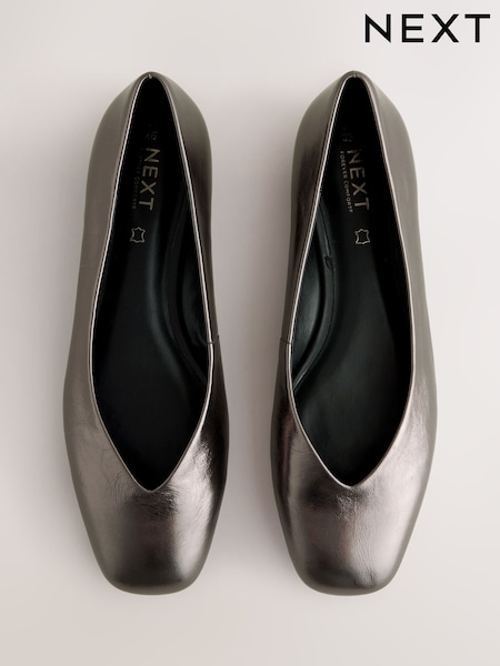 Pewter Forever Comfort® Leather Square Toe Ballerina Flats (F24209) | £35