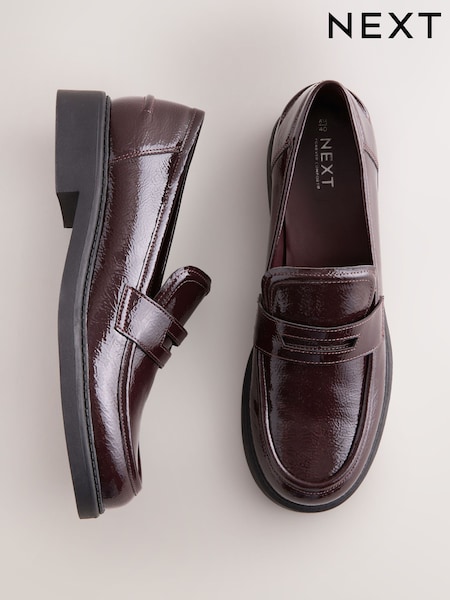 Berry Red Forever Comfort® Round Toe Chunky Platform Loafers (F24211) | £36