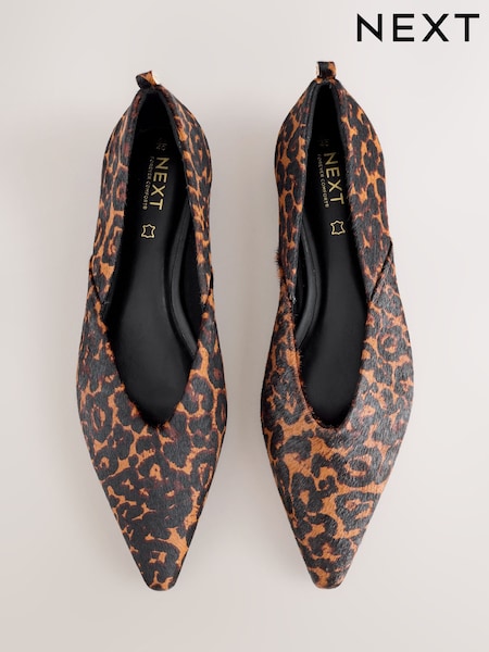 Leopard Forever Comfort® Premium Leather Pointed Toe Ballerinas (F24220) | £55