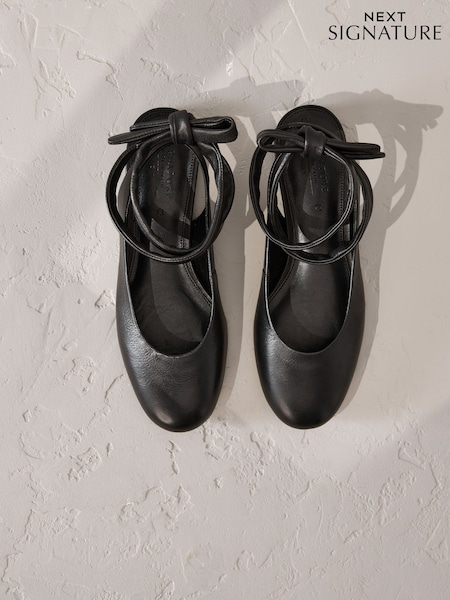 Black Signature Premium Leather Wrap Up Balllerina Flats (F24222) | £50