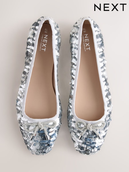 Silver Sequin Standard/Wide Fit Forever Comfort® Round Toe Ballerina Shoes (F24227) | £35
