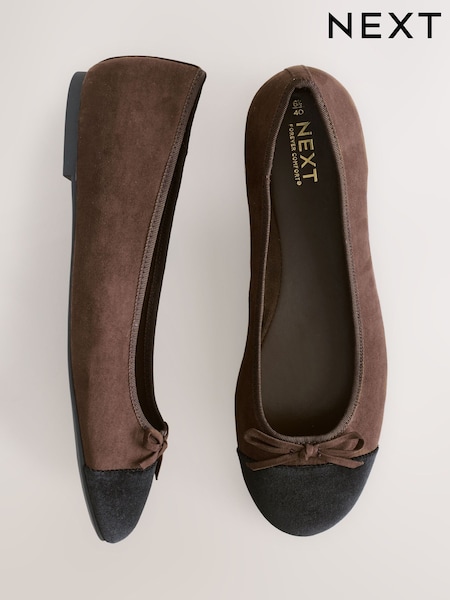 Chocolate Brown Standard/Wide Fit Round Toe Ballerina Shoes (F24246) | £24