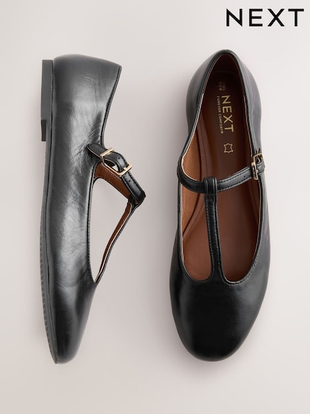 Black Forever Comfort® Leather T-Bar Mary Jane Shoes (F24359) | £36