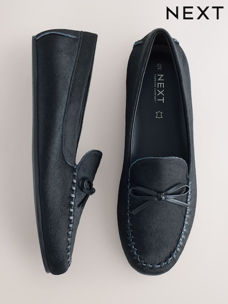 Black Forever Comfort® Leather Round Toe Driver Loafers (F24362) | £59