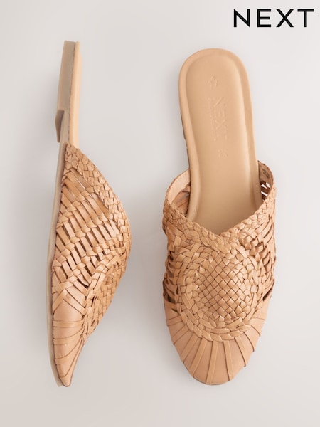 Tan Brown Forever Comfort® Leather Slip-On Weave Mules (F24364) | £0
